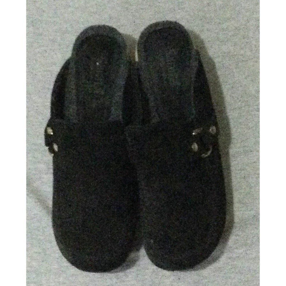 Sarita Women's Black Leather Slip-On Clog Sandals Wood Insole Logo 39 US 8